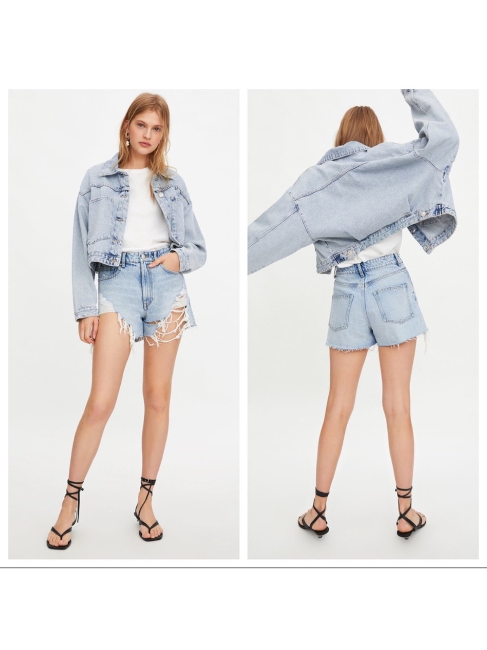 NWT Zara Women’s Light Blue Distressed Frayed Shorts Size 8